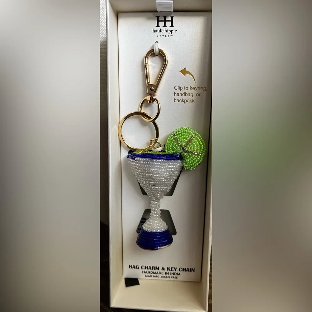 Haute Hippie NIB Margarita Beaded Bag Charm & Key Chain